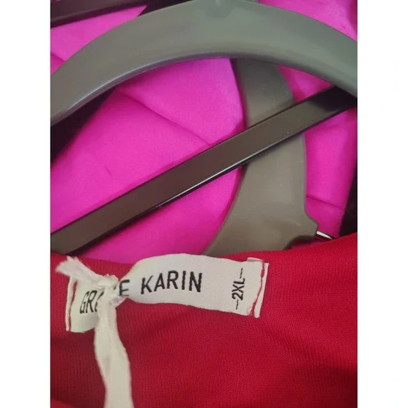 Grace Karin Womens Red Chiffon Split Bell Sleeve Layered Blouse Top Size 2XL NEW - Picture 3 of 4